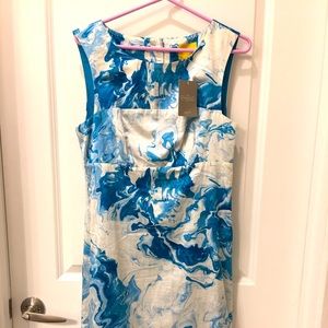 NWT Maeve anthropologie blue/white marble dress 6 $158